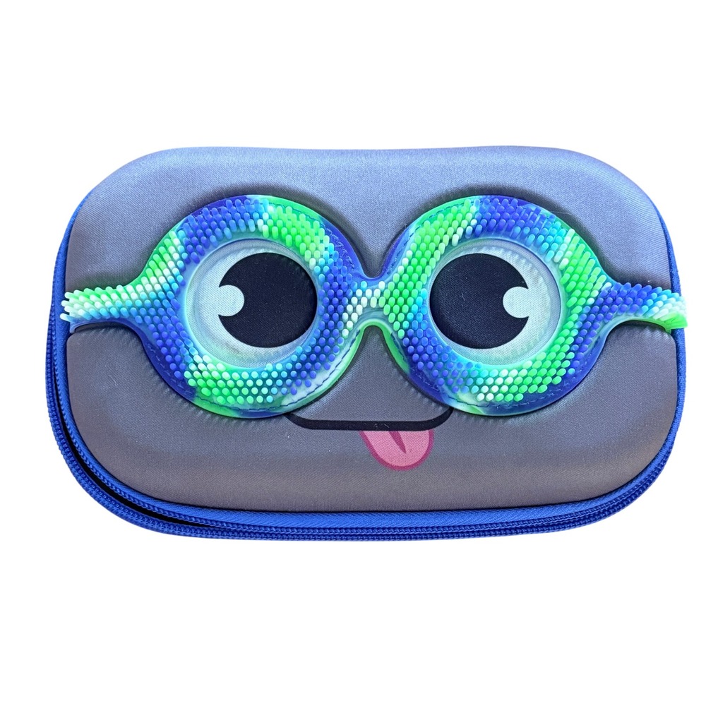 ZIPIT Grillz Hard Shell Pencil Case Monster Eyes Lightning Bolt Blue Grey 8x5in